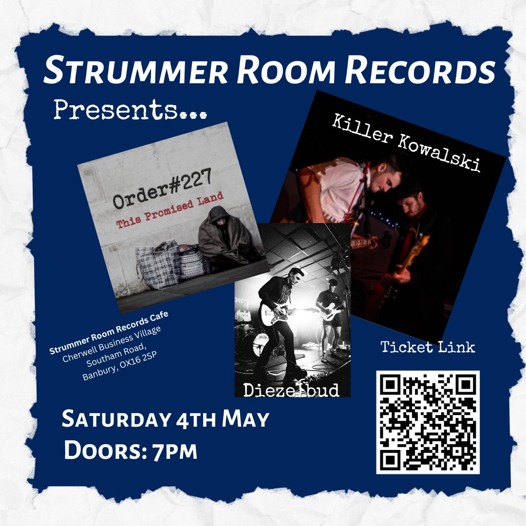 Flyer for Strummer Room Records gig 4 May 2024 Banbury